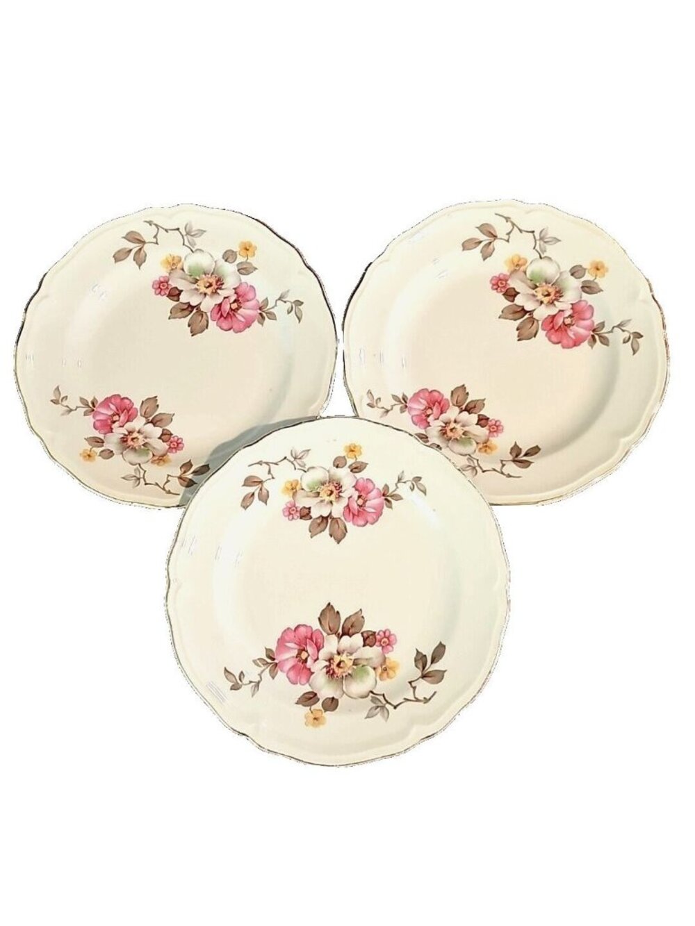 3 Edwin Knowles Blossom Time Plates 6" Vintage Floral Scalloped Dinnerware USA